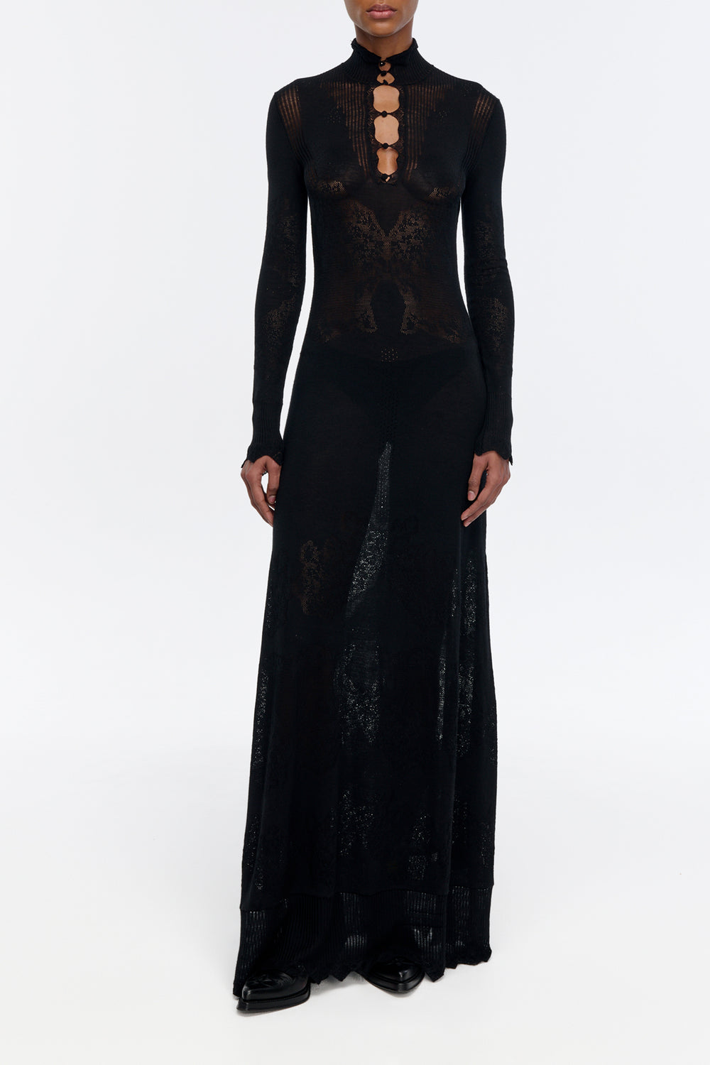 Solace Knit Dress in Black Merino Wool Lace