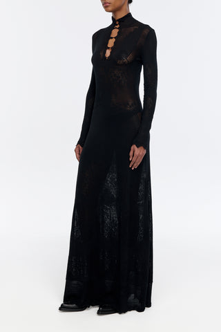 Solace Pointelle Knit Lace Dress in Black Merino Wool