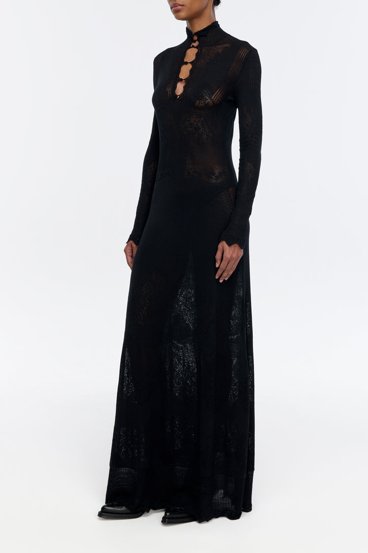Solace Knit Dress in Black Merino Wool Lace