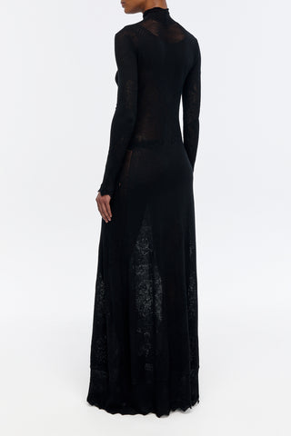 Solace Pointelle Knit Lace Dress in Black Merino Wool