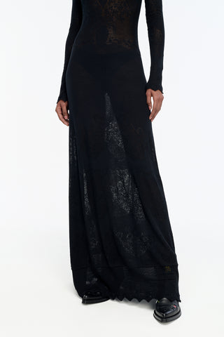 Solace Pointelle Knit Lace Dress in Black Merino Wool