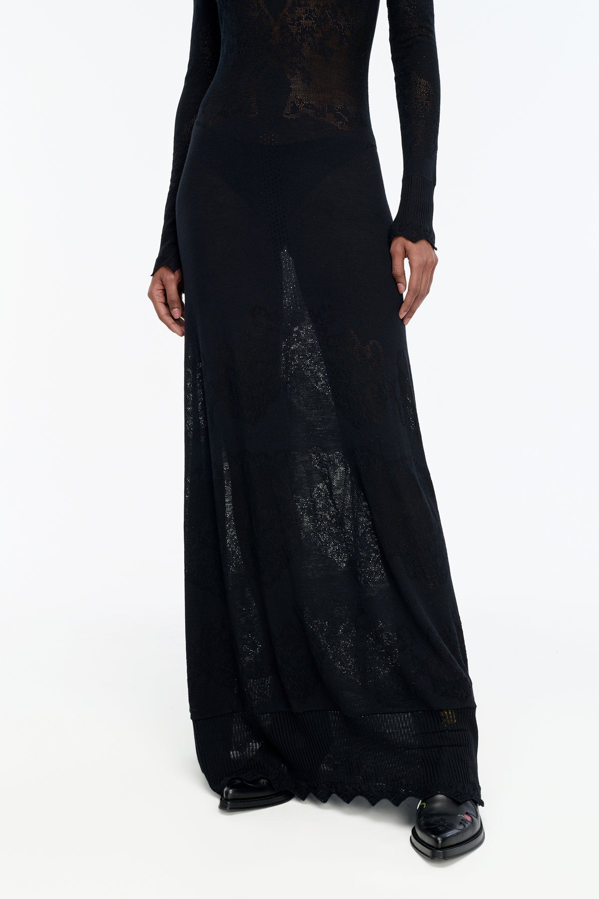 Solace Knit Dress in Black Merino Wool Lace
