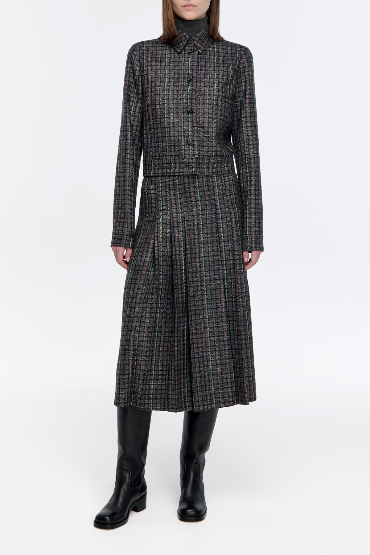 Thereza Jacket in Charcoal Multi Wool Silk Houndstooth