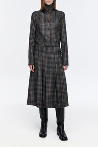Wesley Skirt in Charcoal Multi Wool Silk Houndstooth