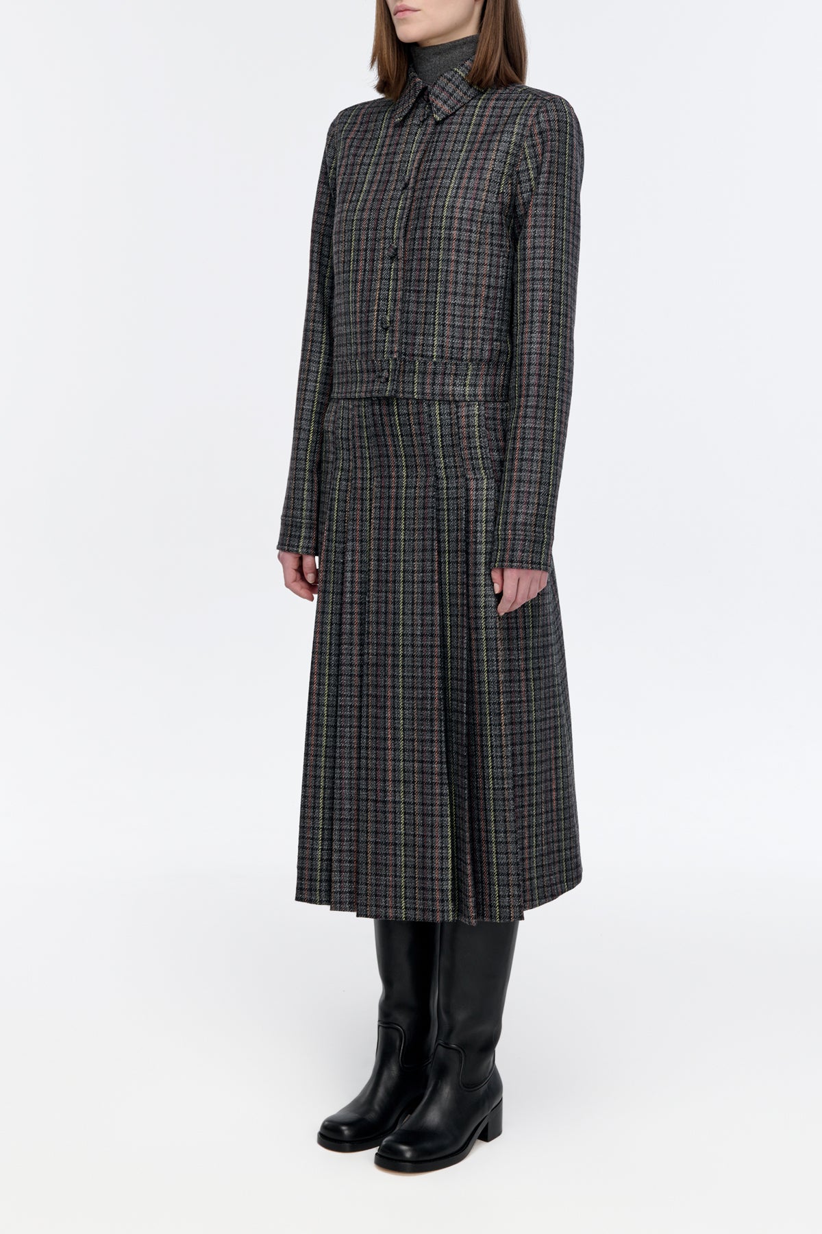 Thereza Jacket in Charcoal Multi Wool Silk Houndstooth
