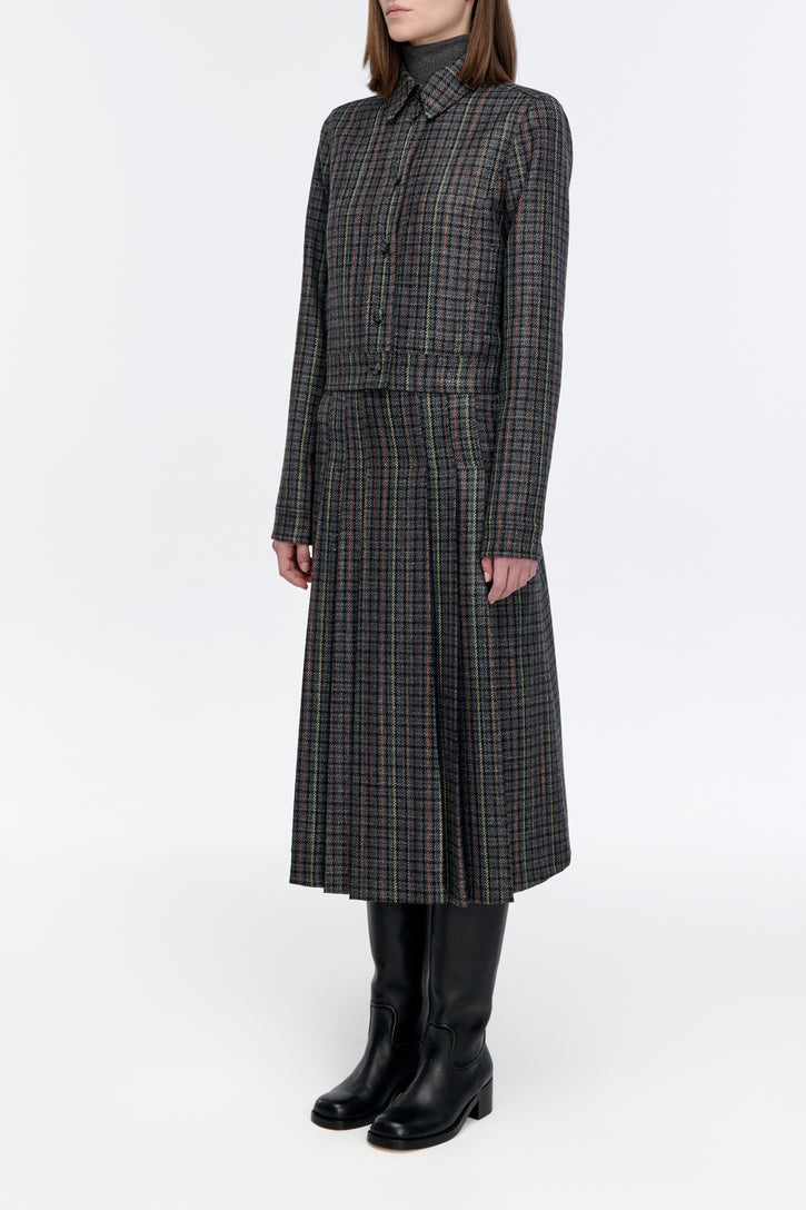 Thereza Jacket in Charcoal Multi Wool Silk Houndstooth