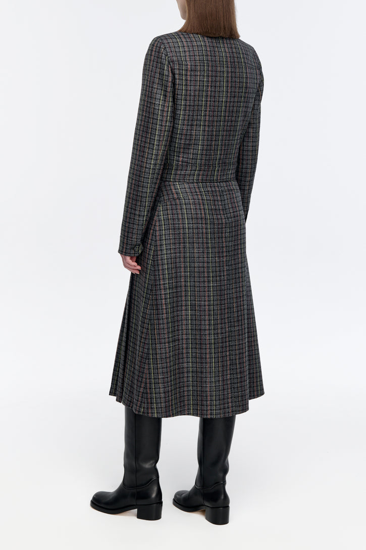 Thereza Jacket in Charcoal Multi Wool Silk Houndstooth