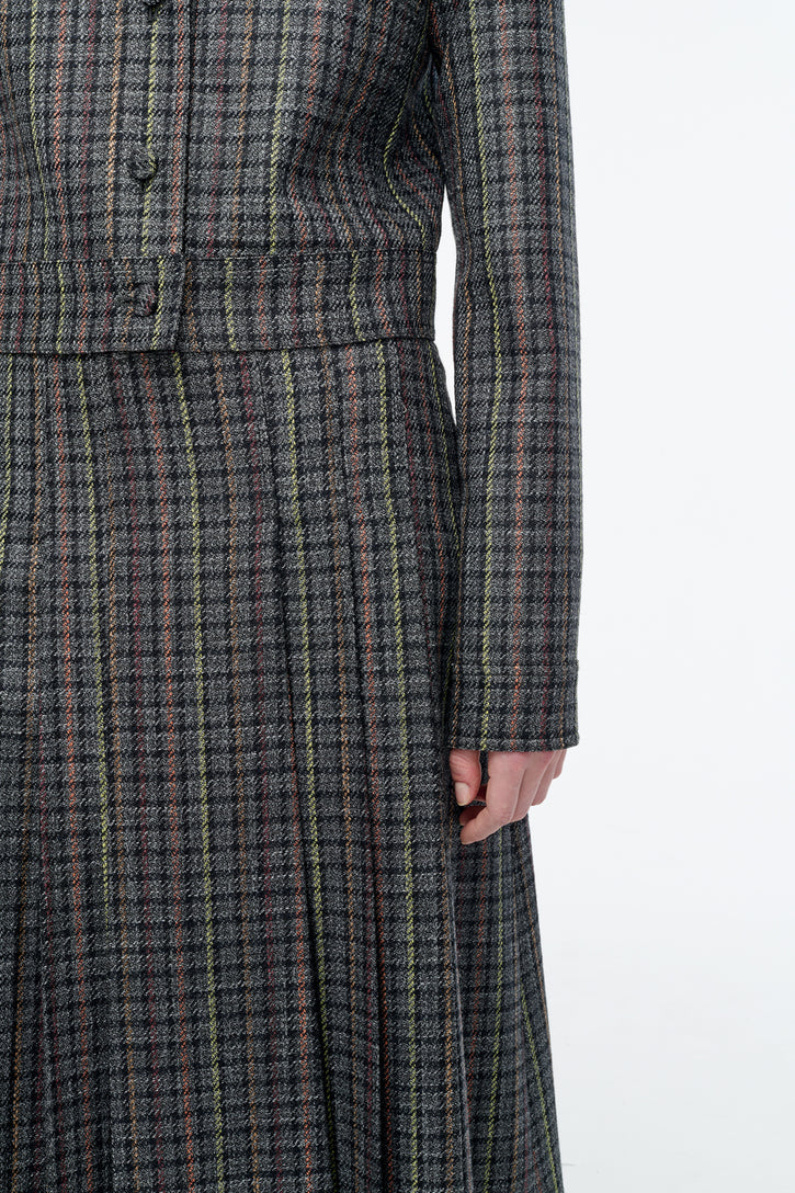 Thereza Jacket in Charcoal Multi Wool Silk Houndstooth