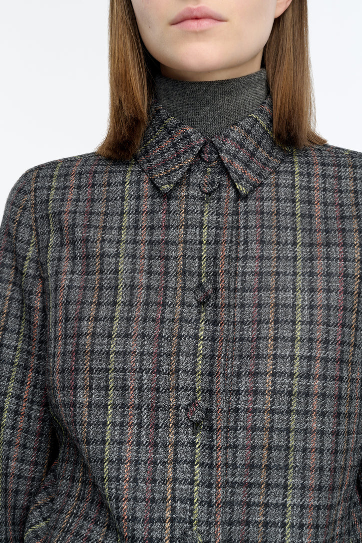 Thereza Jacket in Charcoal Multi Wool Silk Houndstooth
