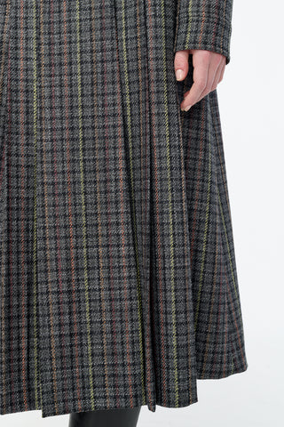 Wesley Pleated Skirt in Charcoal Multi Wool Silk Houndstooth