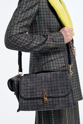 Medium Leonora Bag in Charcoal Multi Suede Houndstooth