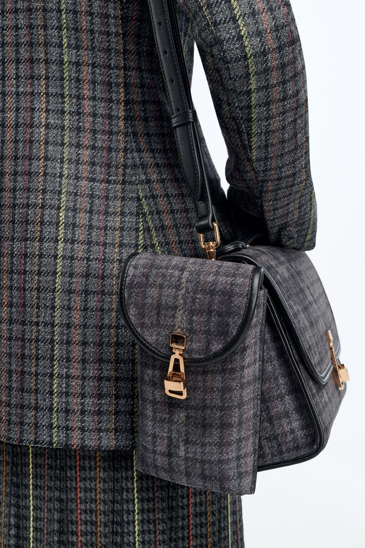 Sunglasses Pouch in Charcoal Multi Suede Houndstooth