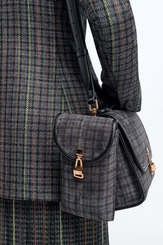 Sunglasses Pouch in Charcoal Multi Suede Houndstooth