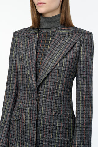 Leiva Blazer in Charcoal Multi Wool Silk Houndstooth