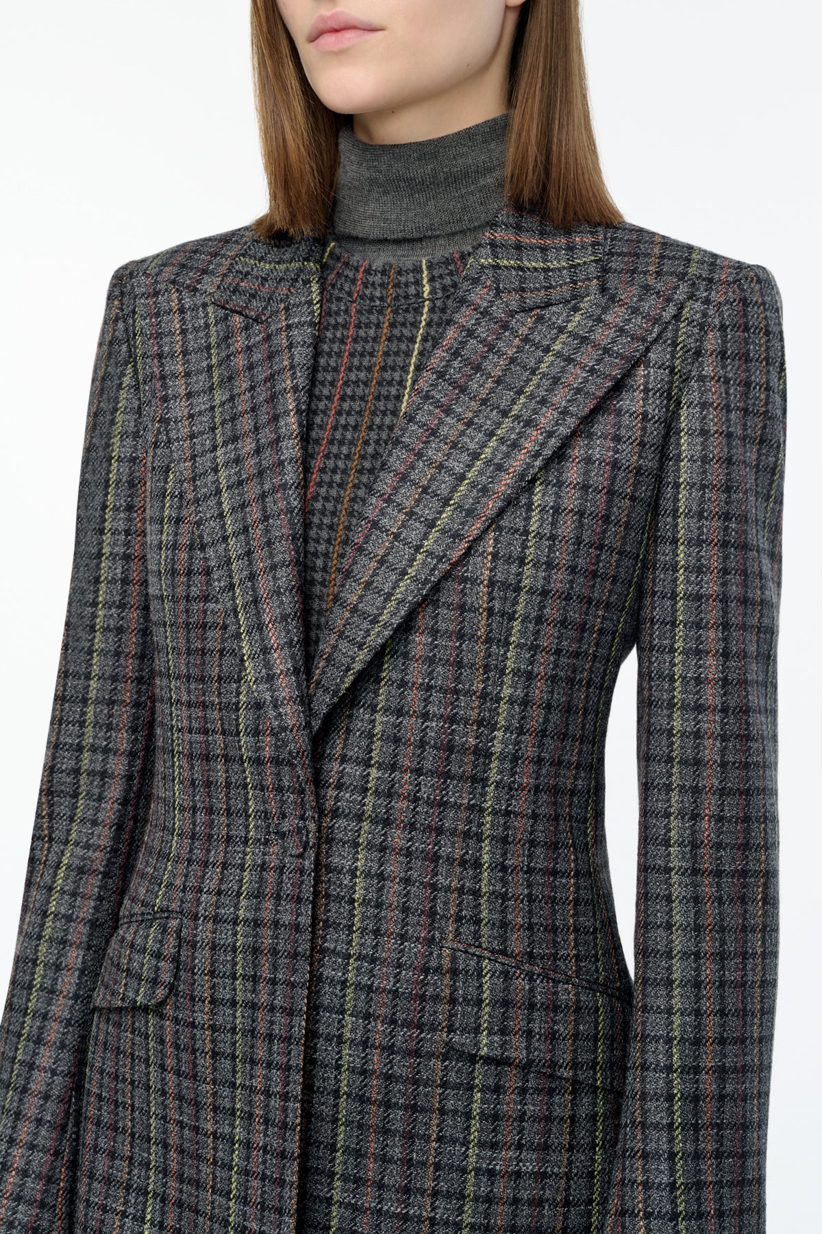 Leiva Blazer in Charcoal Multi Wool Silk Houndstooth