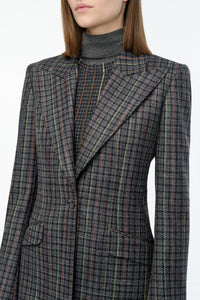 Leiva Blazer in Charcoal Multi Wool Silk Houndstooth