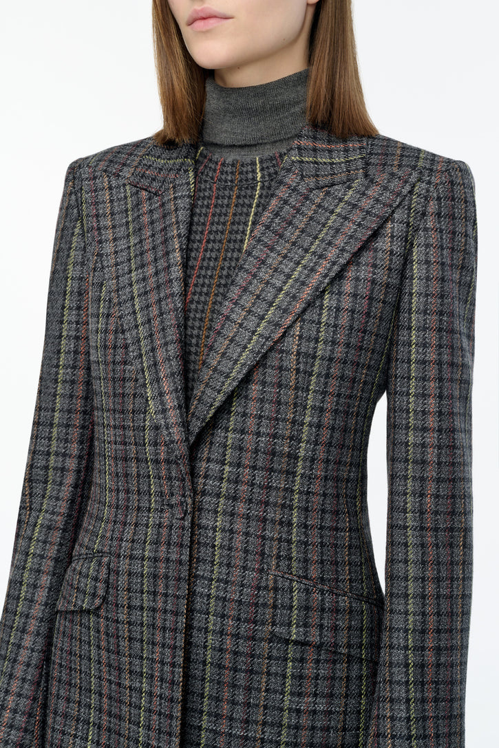 Leiva Blazer in Charcoal Multi Wool Silk Houndstooth