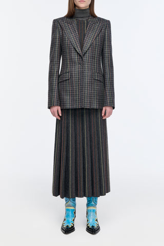 Leiva Blazer in Charcoal Multi Wool Silk Houndstooth