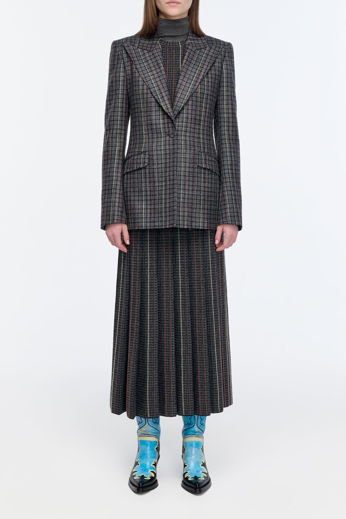 Leiva Blazer in Charcoal Multi Wool Silk Houndstooth