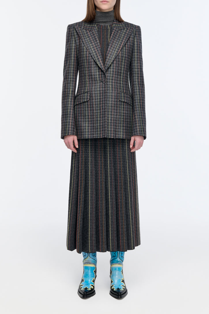 Leiva Blazer in Charcoal Multi Wool Silk Houndstooth