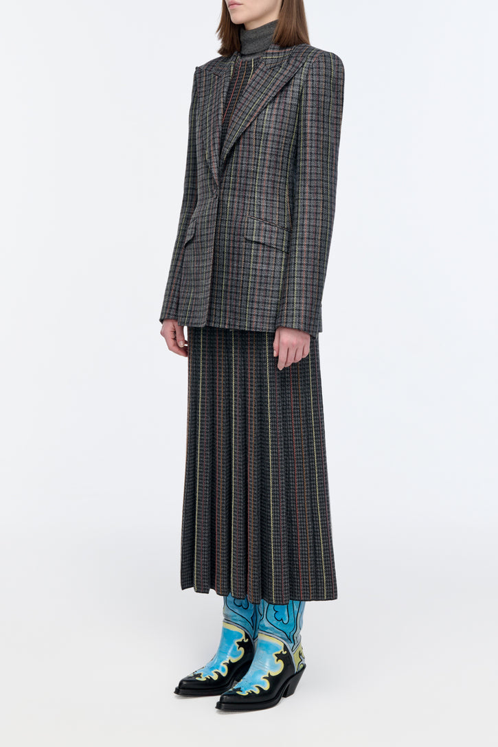 Leiva Blazer in Charcoal Multi Wool Silk Houndstooth