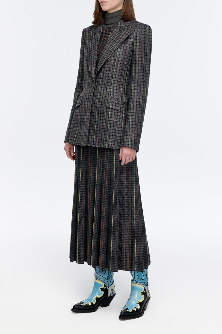 Leiva Blazer in Charcoal Multi Wool Silk Houndstooth
