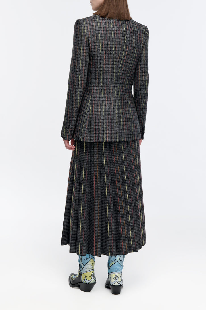 Leiva Blazer in Charcoal Multi Wool Silk Houndstooth