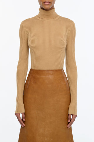 Peppe Knit Turtleneck in Camel Cashmere Silk