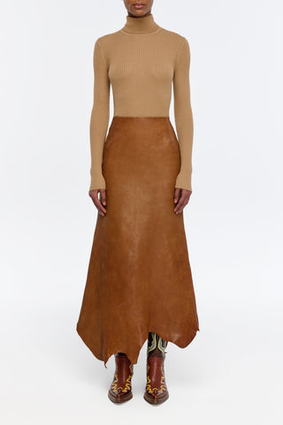 Edwardo Raw Cut Skirt in Cognac Vachetta Leather