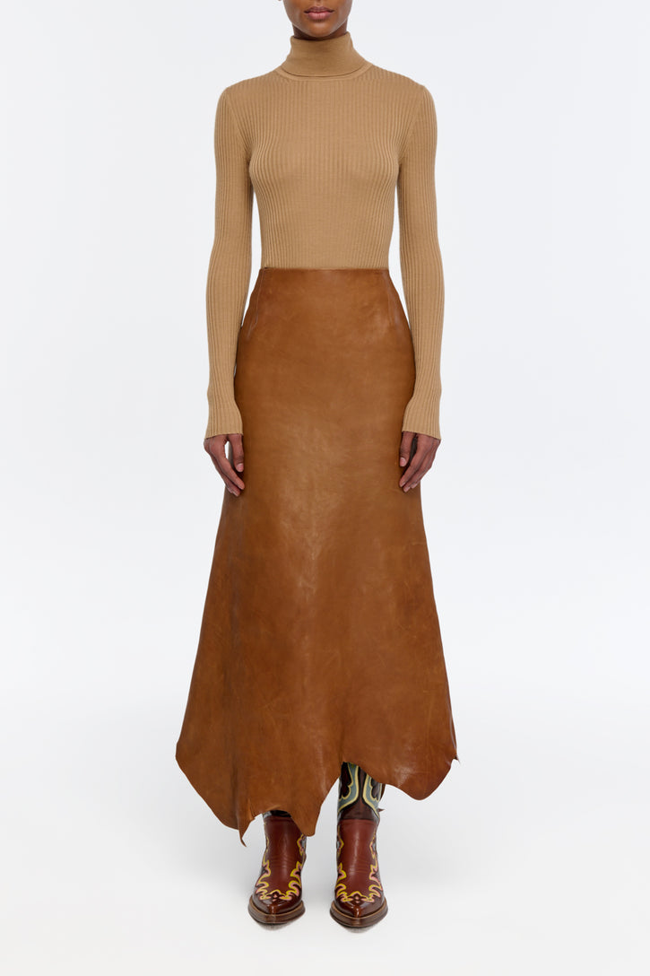 Edwardo Raw Cut Skirt in Cognac Vachetta Leather