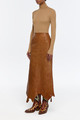 Edwardo Raw Cut Skirt in Cognac Vachetta Leather