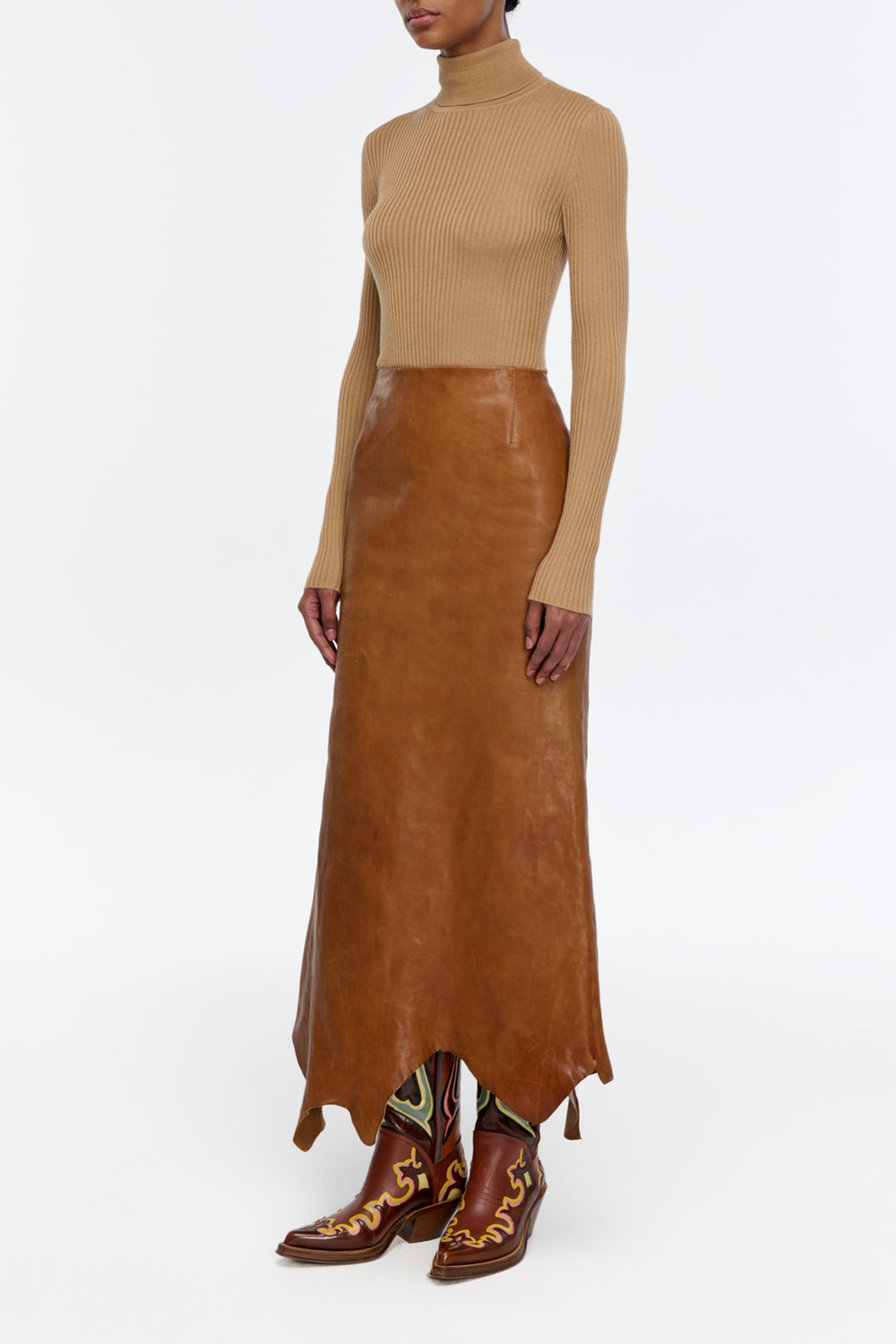 Edwardo Raw Cut Skirt in Cognac Vachetta Leather