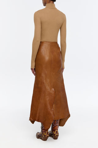 Edwardo Raw Cut Skirt in Cognac Vachetta Leather