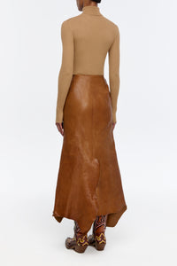 Edwardo Raw Cut Skirt in Cognac Vachetta Leather