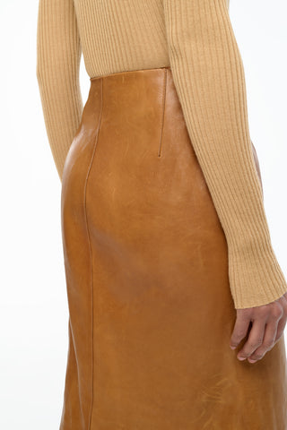 Edwardo Raw Cut Skirt in Cognac Vachetta Leather