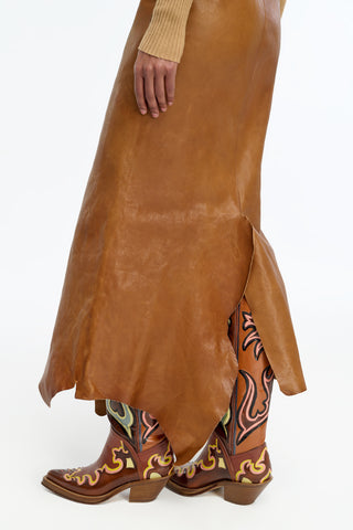 Edwardo Raw Cut Skirt in Cognac Vachetta Leather