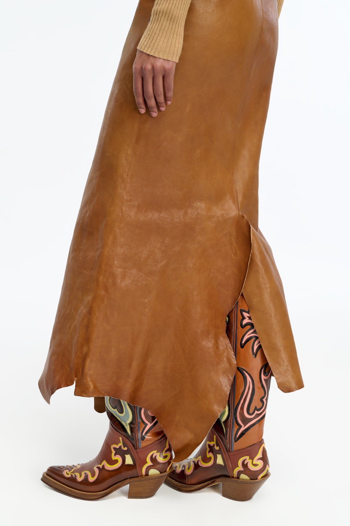 Edwardo Raw Cut Skirt in Cognac Vachetta Leather