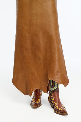 Edwardo Raw Cut Skirt in Cognac Vachetta Leather