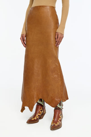 Edwardo Raw Cut Skirt in Cognac Vachetta Leather