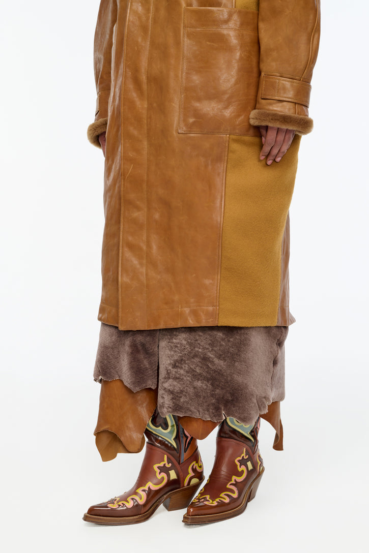 Arbor Cocoon Coat in Cognac Vachetta Leather
