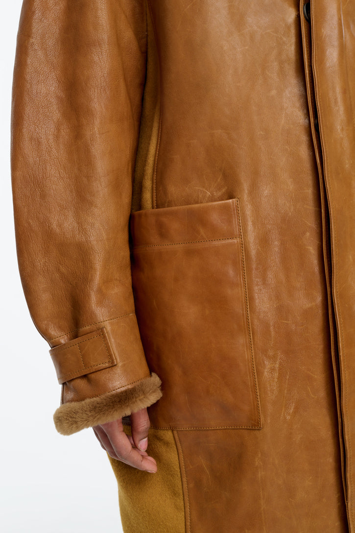 Arbor Cocoon Coat in Cognac Vachetta Leather
