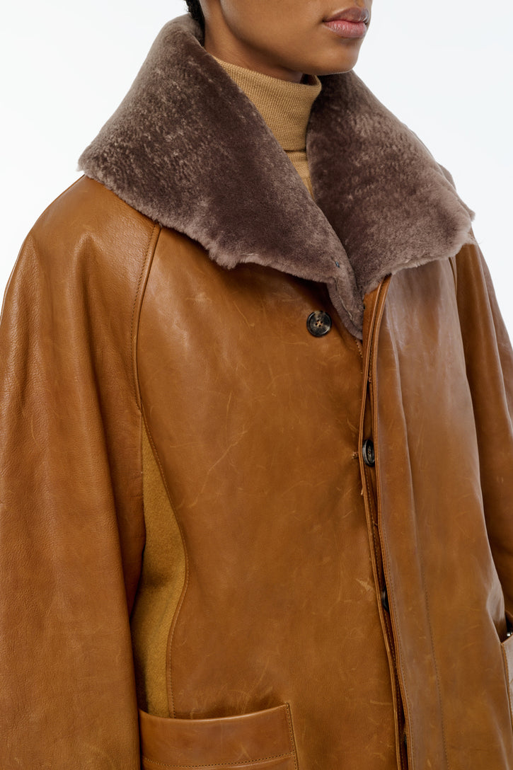 Arbor Cocoon Coat in Cognac Vachetta Leather