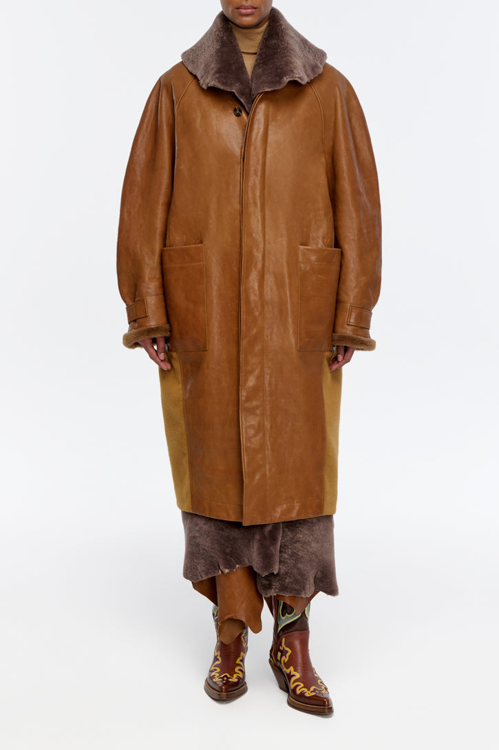 Arbor Cocoon Coat in Cognac Vachetta Leather