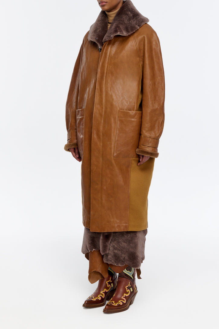 Arbor Cocoon Coat in Cognac Vachetta Leather