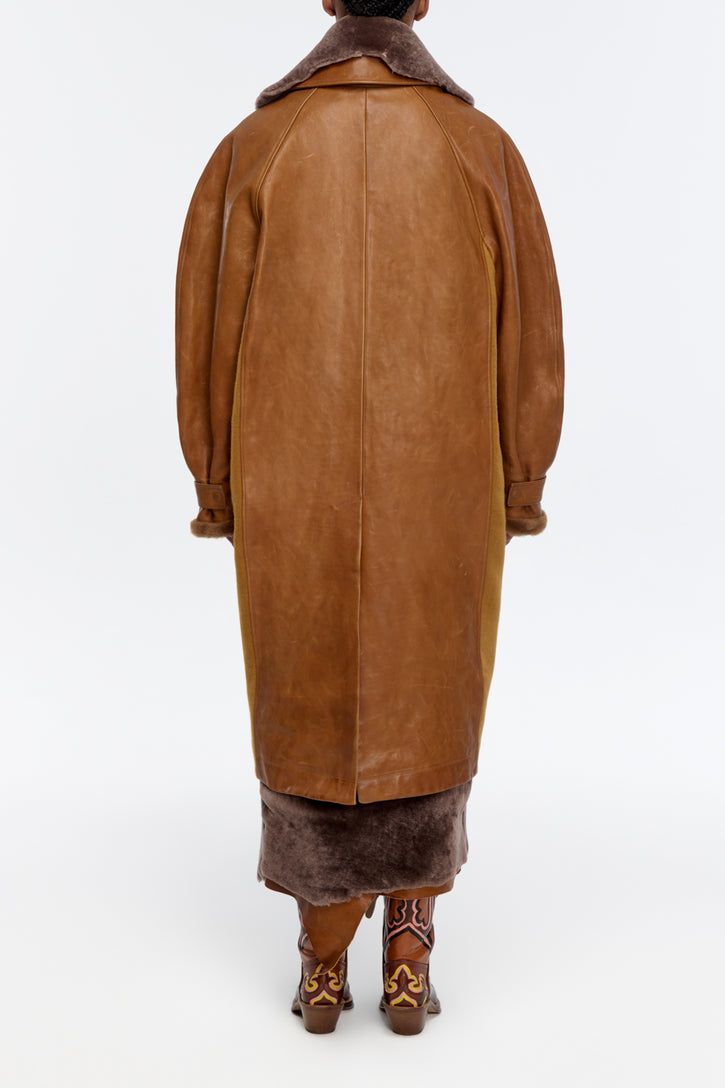 Arbor Cocoon Coat in Cognac Vachetta Leather
