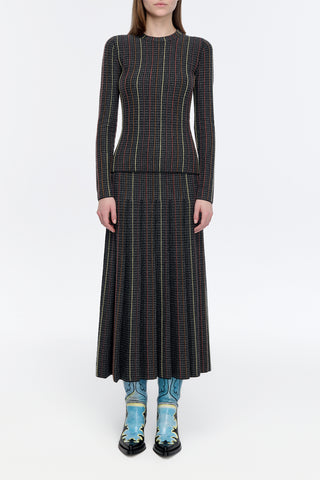 Pons Knit Sweater in Charcoal Multi Cashmere Silk Houndstooth
