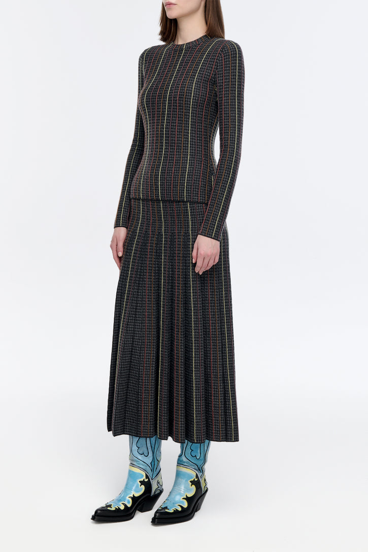 Pons Knit Sweater in Charcoal Multi Cashmere Silk Houndstooth