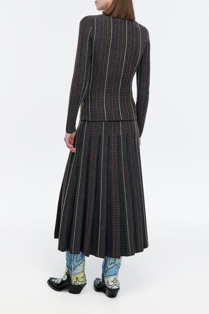 Prism Knit Skirt in Charcoal Multi Cashmere Silk Houndstooth