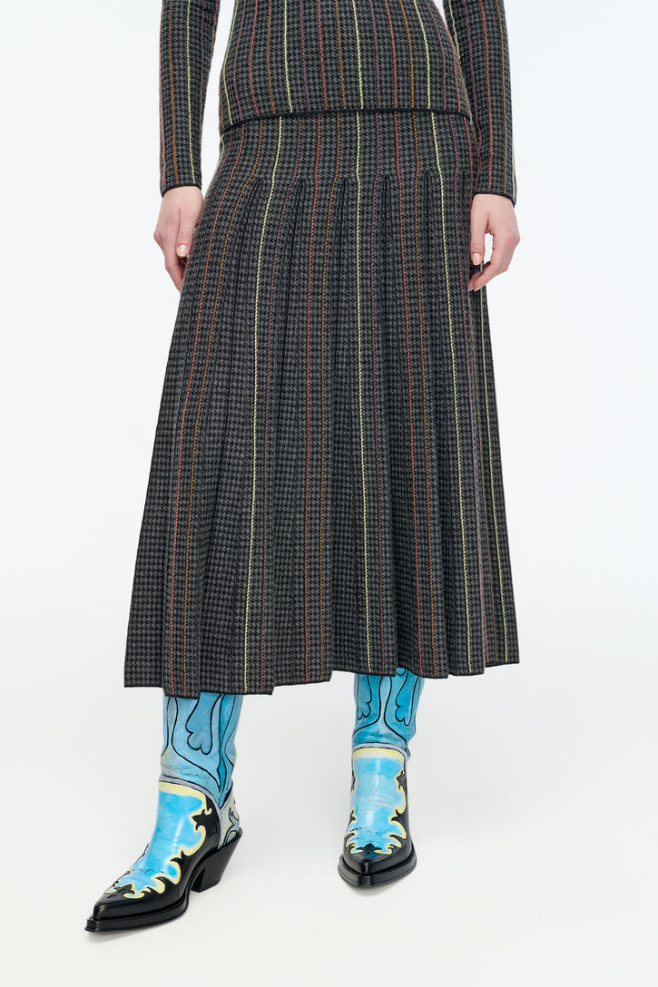 Prism Knit Skirt in Charcoal Multi Cashmere Silk Houndstooth