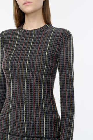 Pons Knit Sweater in Charcoal Multi Cashmere Silk Houndstooth